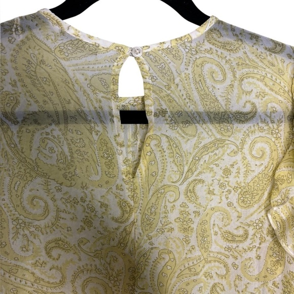 Yellow Paisley Ruffle Romantic Sheer Lucky Brand Long Sleeve Blouse Size XS - Picture 5 of 9